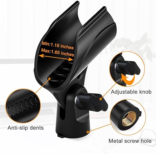 Miniatura 6 de Soporte de micrófono de mesa, soporte de micrófono de escritorio ajustable con clip de micrófono y macho de 58 pulgadas a tornillo hembra de 38