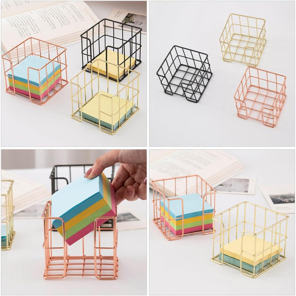 3 Pcs Iron Mesh Notepad Holder for Desk Accessories, Large Capacity Sticky Cube Organizer with Comfortable Touch and Elegant Modern Design, for Office Decor and Workspace