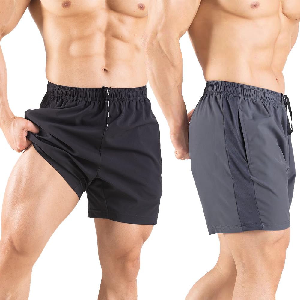 Men's 5" Running Shorts 2 Pack Quick Dry Athletic Workout Gym Shorts with Zipper Pockets - Image 3