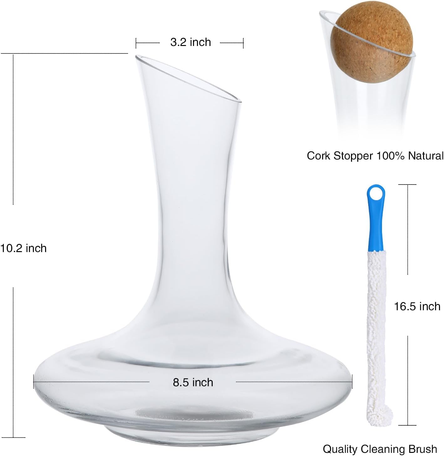 Wine Decanters, Crystal Glass Red Wine Decanter Set With Stopper and Brush,Used Aerator,Glass Carafe Accessories,Gifts(1800ml) - Image 6