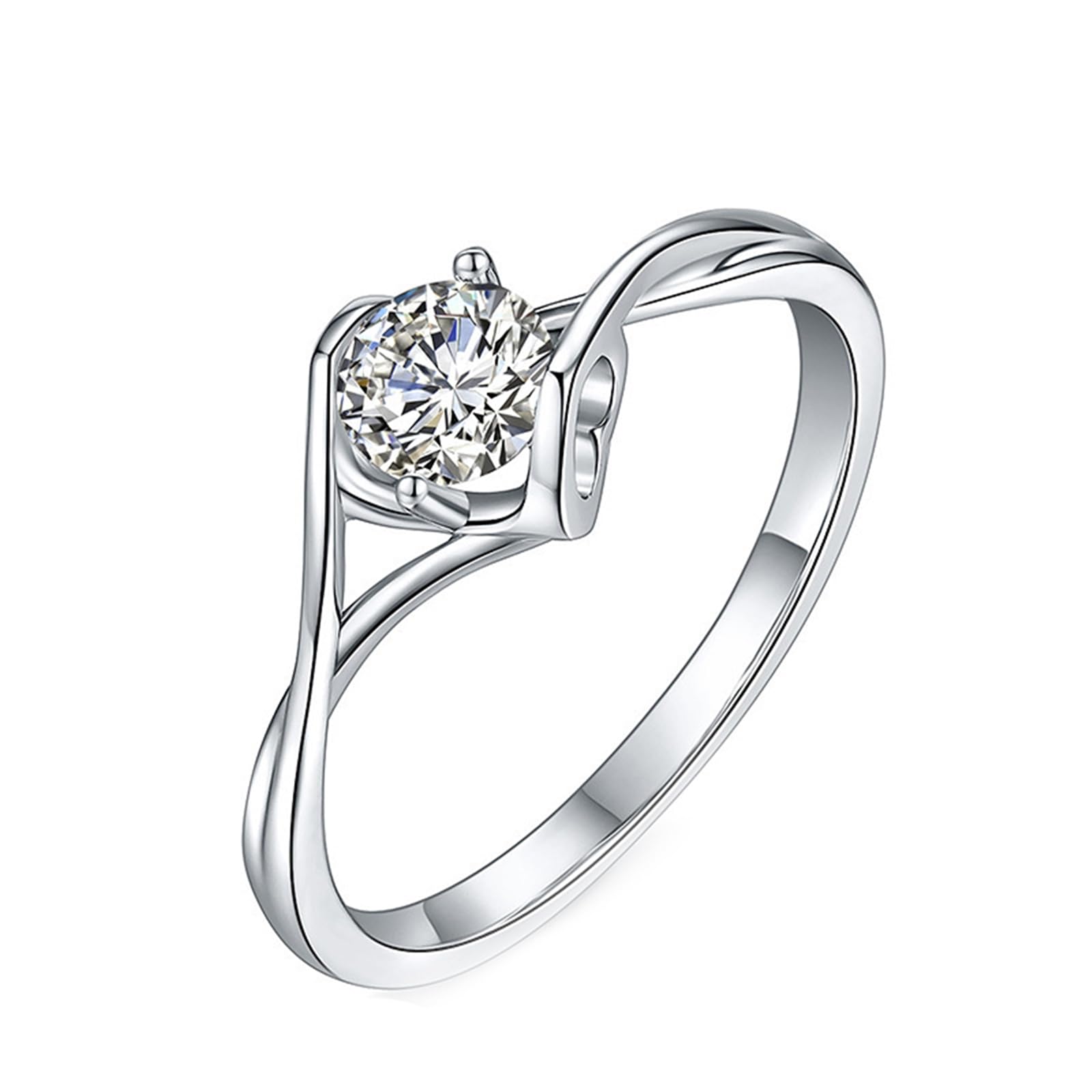 Ring Frauen Minimalistisch, Verlobungsringe Damen Klassischer Solitärring in Herzform mit Rundem 0,5 ct Moissanit
