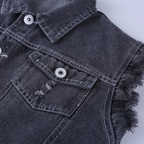 Image of Kids Biker Denim Vest Western Motorcycle Jean Jacket for Boys Girls 3-14Y