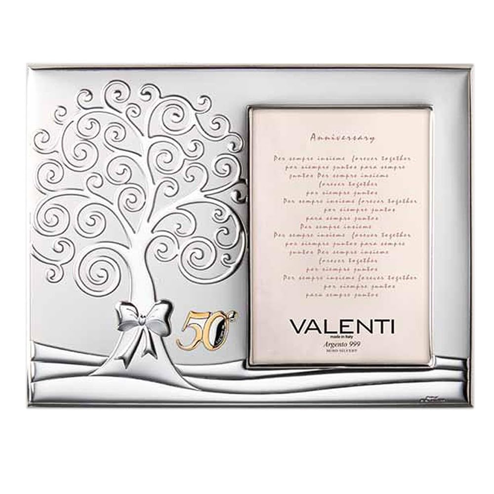 Fantasia Monile Marco de fotos de 50 aniversario de boda de oro con árbol de vida, color plateado, laminado, medida de la foto, 10 x 15 cm, 51082/3XL