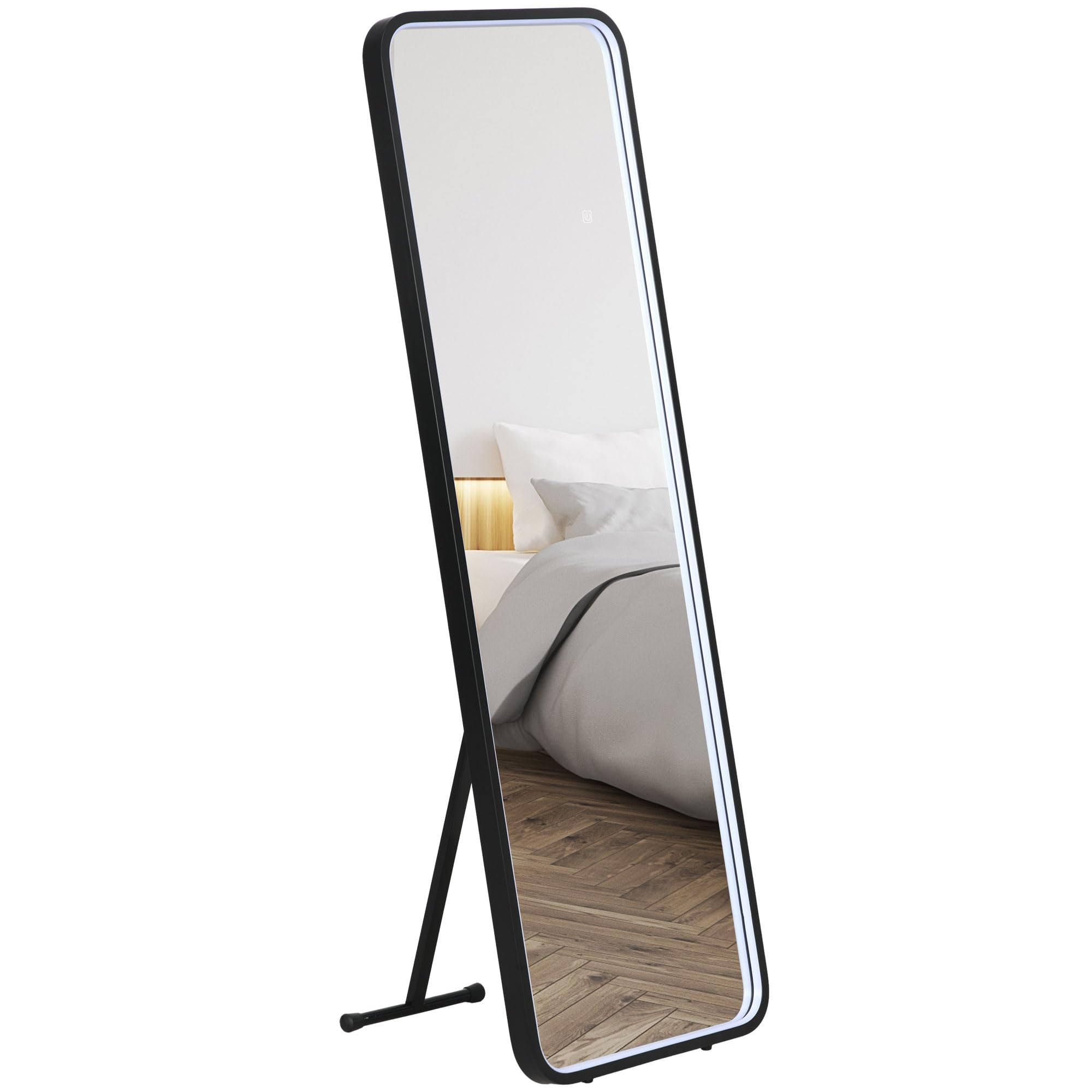 HOMCOM Espejo de Cuerpo Entero con Luces LED Espejo de Pie 151,5x50 cm Independiente o Pared con Iluminación Ajustable de 3 Colores Función de Memoria para Dormitorio