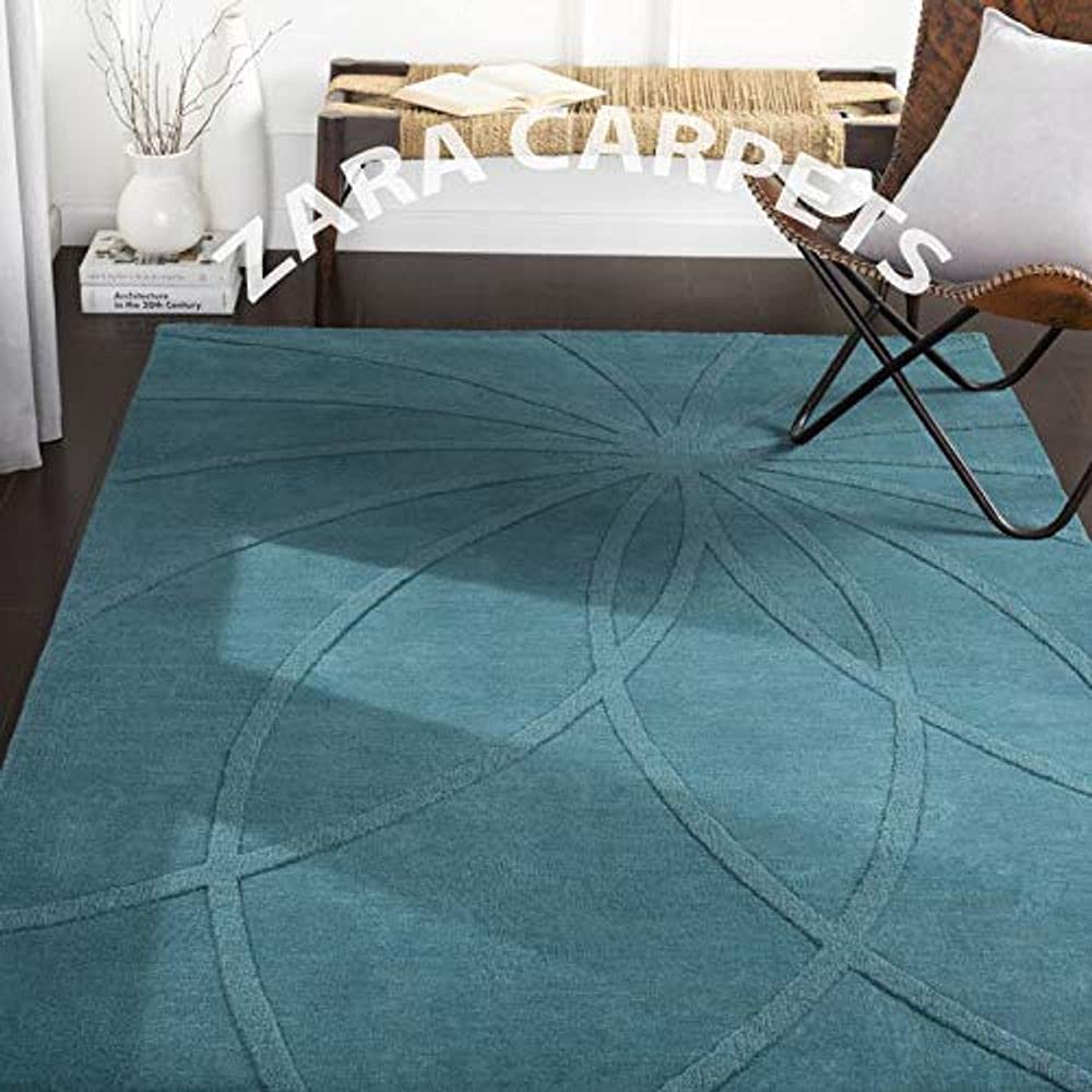 ZARACARPETS; 'can Change The Floor Solid Plain Hand Made Rugs Runner Size 2 Feet by 6 Feet (2x6 feet) Teal Web