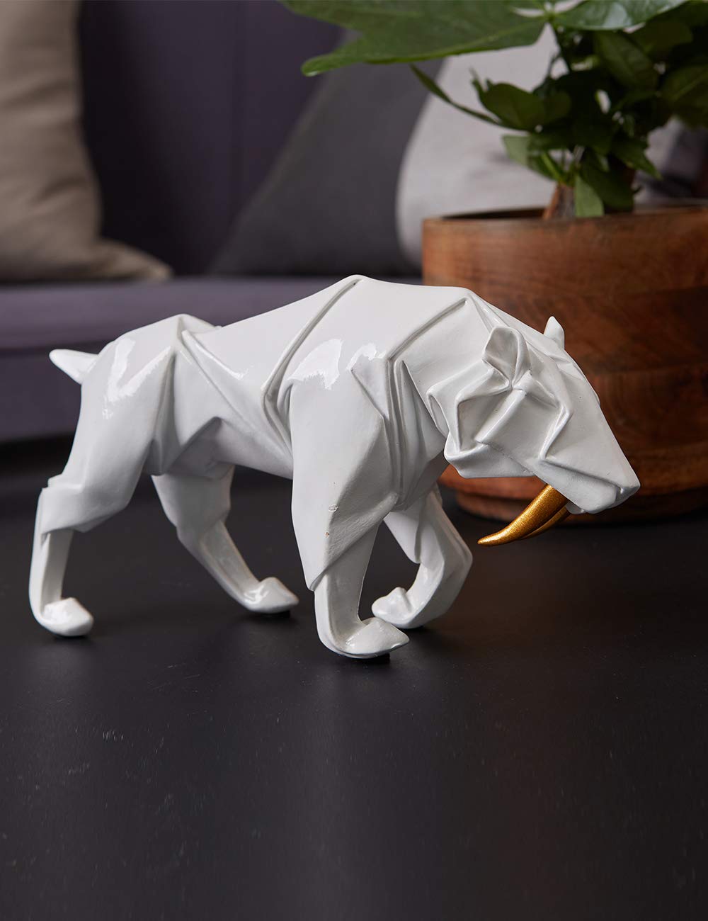 HAUCOZE Léopard Figurine Statue Dinosaur Sculpture Animal Décoration Moderne Cadeau Arts Maison Décor pour Salon Bureau Resine 22cm