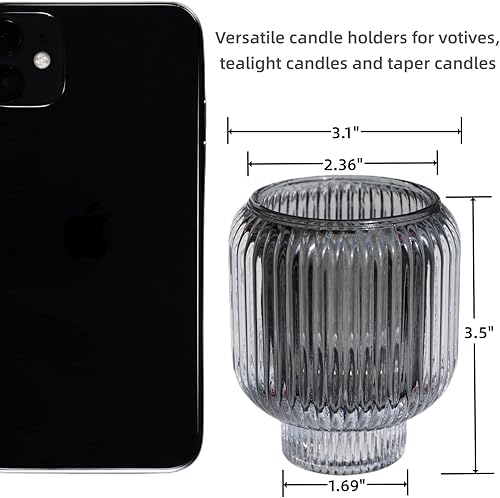Miniatura 6 de WOHO Portavelas votivas grises para centro de mesa, juego de 2, portavelas votivas de vidrio para decoración del hogar, portavelas de vela a granel