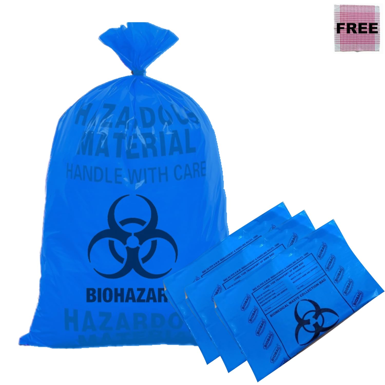 Ella Biohazard Bio Medical Waste Bags Medium 30 count 10 bags x 3 packets 20 x 24 inches blue color ready to use with free check duster cloth Strong durable ideal for safe waste disposal-image-7