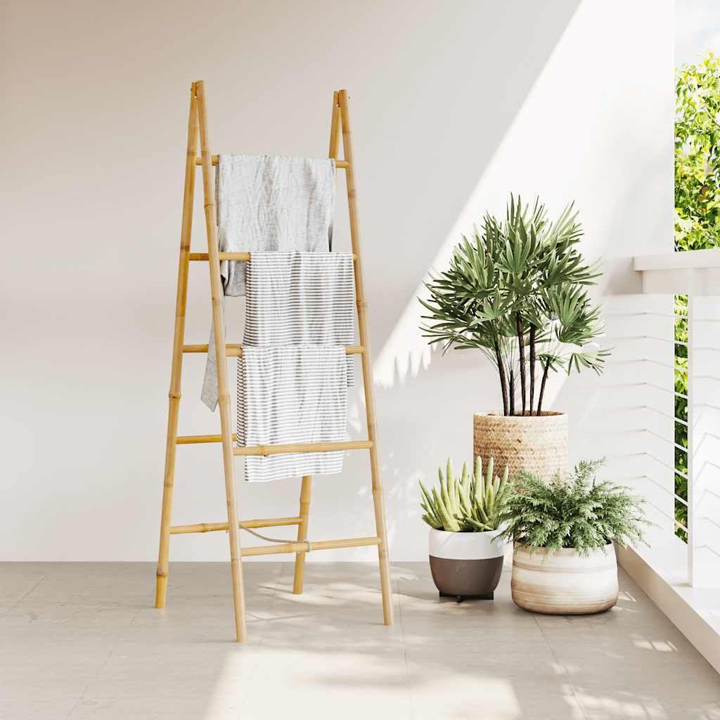 vidaXL Doppel-Handtuchleiter mit fünf Bambussprossen 50 x 160 cm