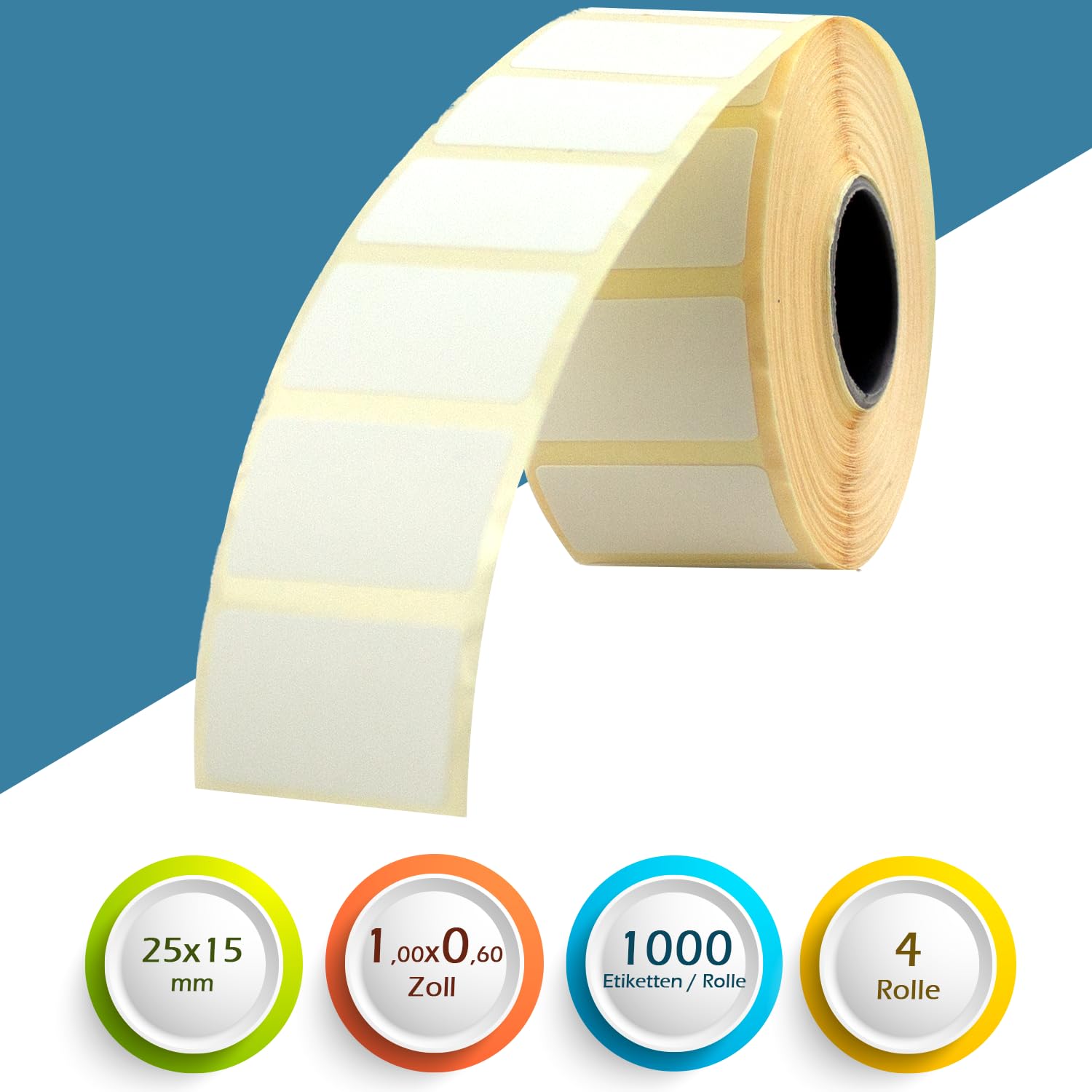 Étiquettes thermiques directes GoodMarkt autocollantes | 25x15 mm 4 rouleaux, blanc, 4000 étiquettes | Compatible avec Brother, Zebra, Phomemo | Etiquettes maison, étiquettes code barre, étiquettes