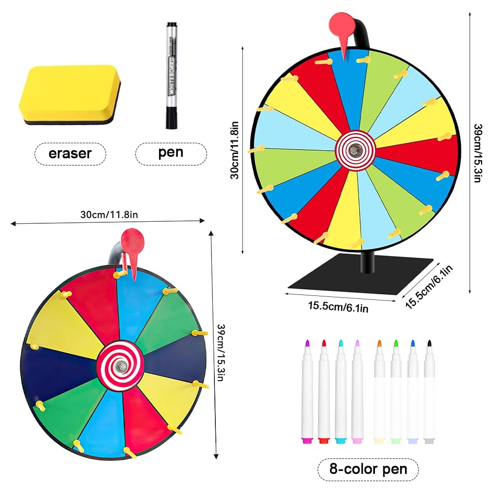 Ruota della Fortuna, 1x10 Slot Ruota Girevole per Premi, 1x 15 Slot Ruota Premio da Tavolo Spinning con Gomma e pennarelli, Gioco Ruota della Fortuna dei Colori per Fiere Feste Pub Carnevale
