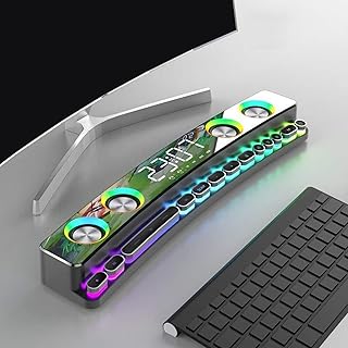 SH39 Gaming Computer Speakers Dynamic RGB Gaming Speakers with Subwoofer Bluetooth Desktop Bar Speaker, for Laptops Monitors Projectors Phones PC XBOX PS4/5 (White)