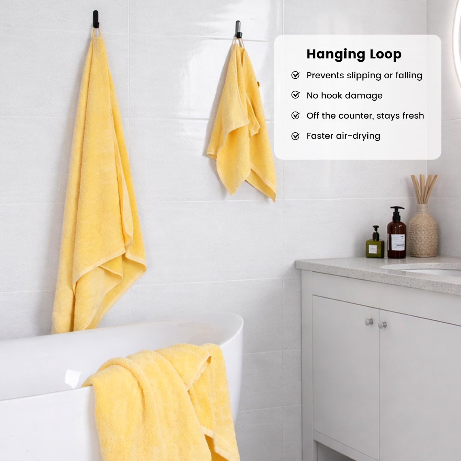 SEMAXE Set de Serviettes 8 pièces en Jaune, en 100% Coton, certifié Oeko-TEX, Doux & très Absorbant, avec Boucles de Suspension Pratiques, dans Une boîte Cadeau