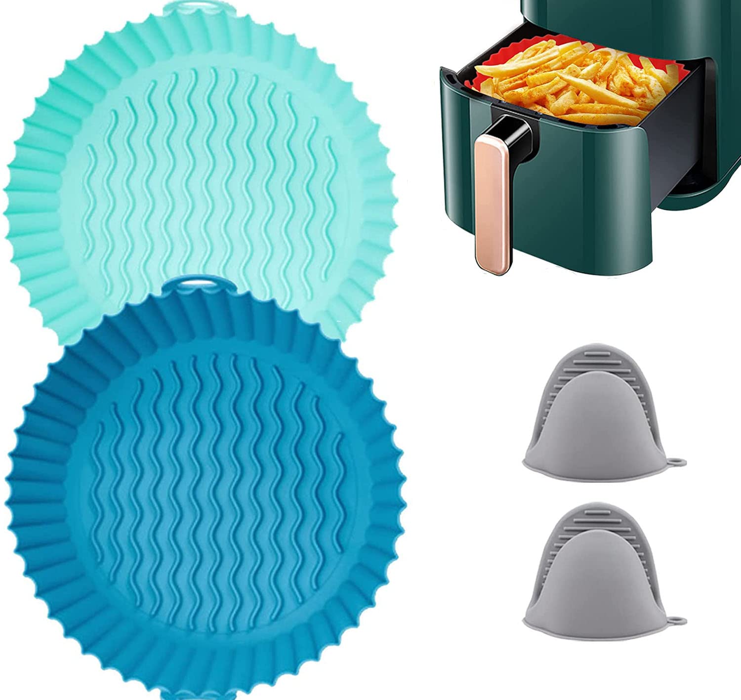 8.5 Inch Air Fryer Silicone Pot with Oven Mitts - Reusable Silicone Air Fryer pot,Replacement for Air Fryer Liners,Food Safe,Easy Cleaning Air fryer Oven Accessories