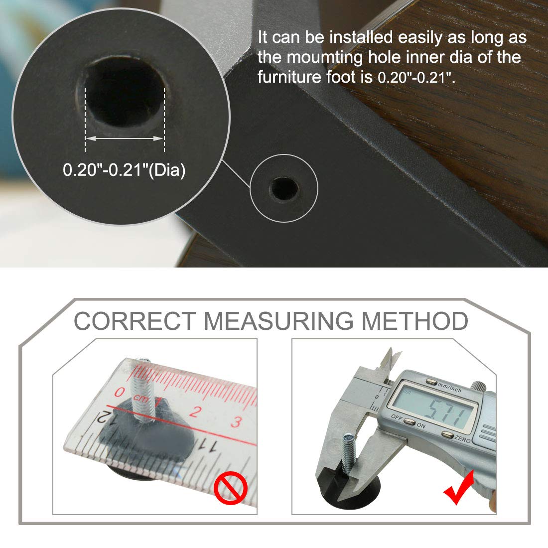 Sourcingmap M6 x 20 x 25mm Furniture Glide Leveling Feet Adjustable Leveler Floor Protector for Chair Sofa Table Leg 2 Pack - Image 3