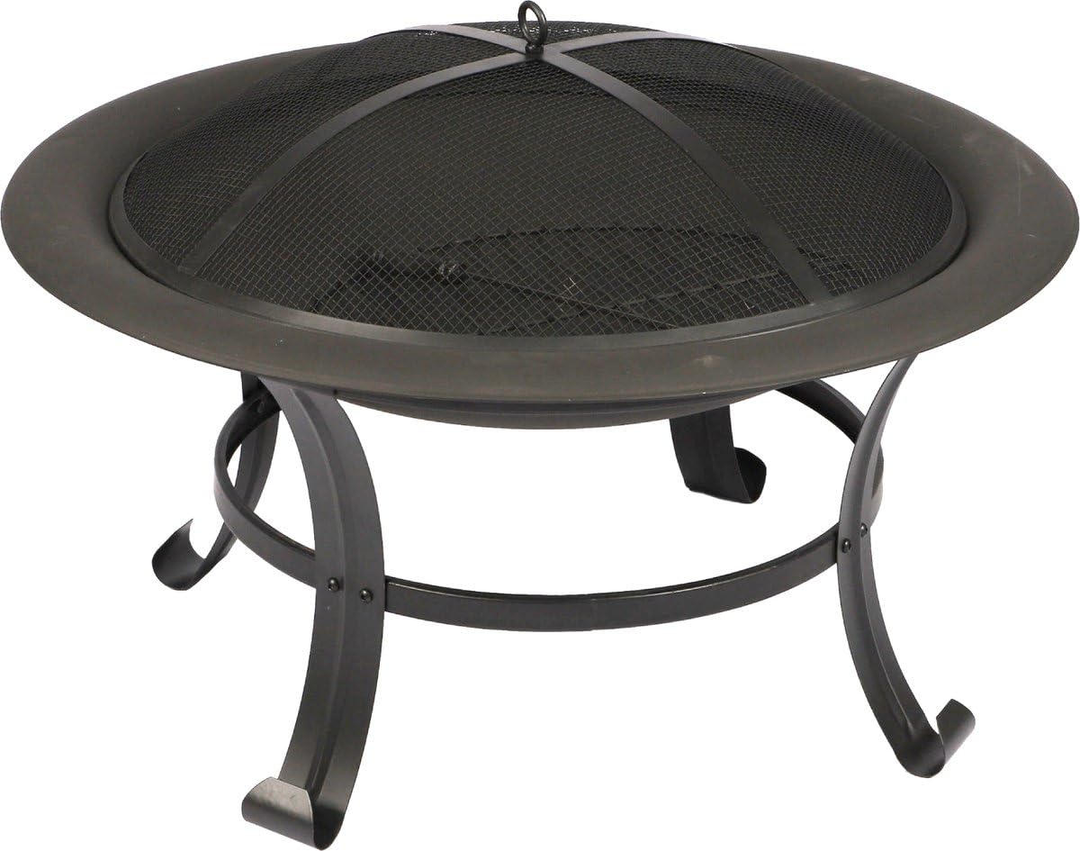Großer Feuerkorb – Ø 76 x 53 cm – Mit Funkenschutz & Holzrost – Feuerschale für Garten, Terrasse & Camping – Stylische Schwarze Outdoor-Kaminkamin aus Metall – Holzbefeuerung – Mattschwarz