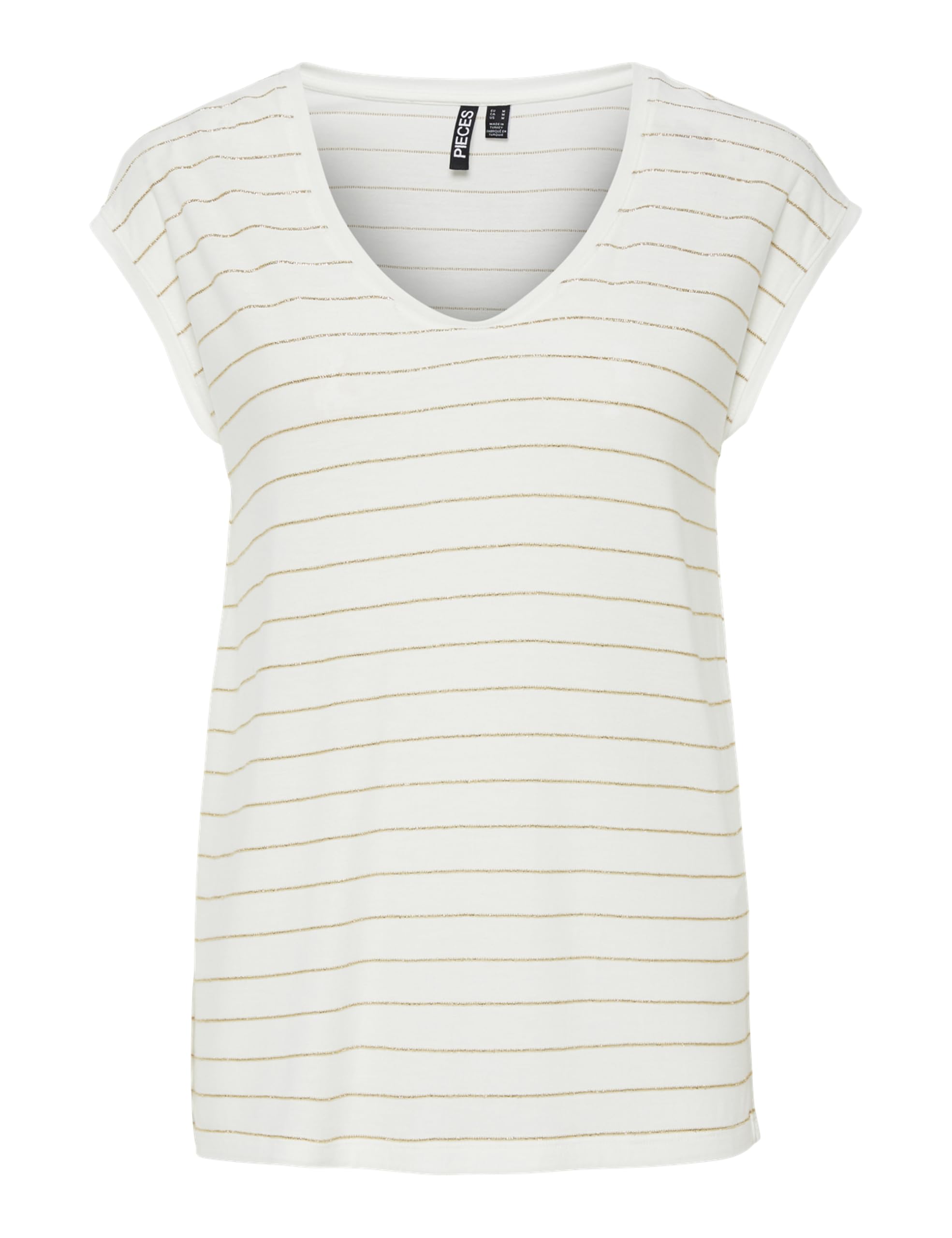 Pieces Pcbillo Tee Lurex Stripes Noos Bc, Bright White, Large