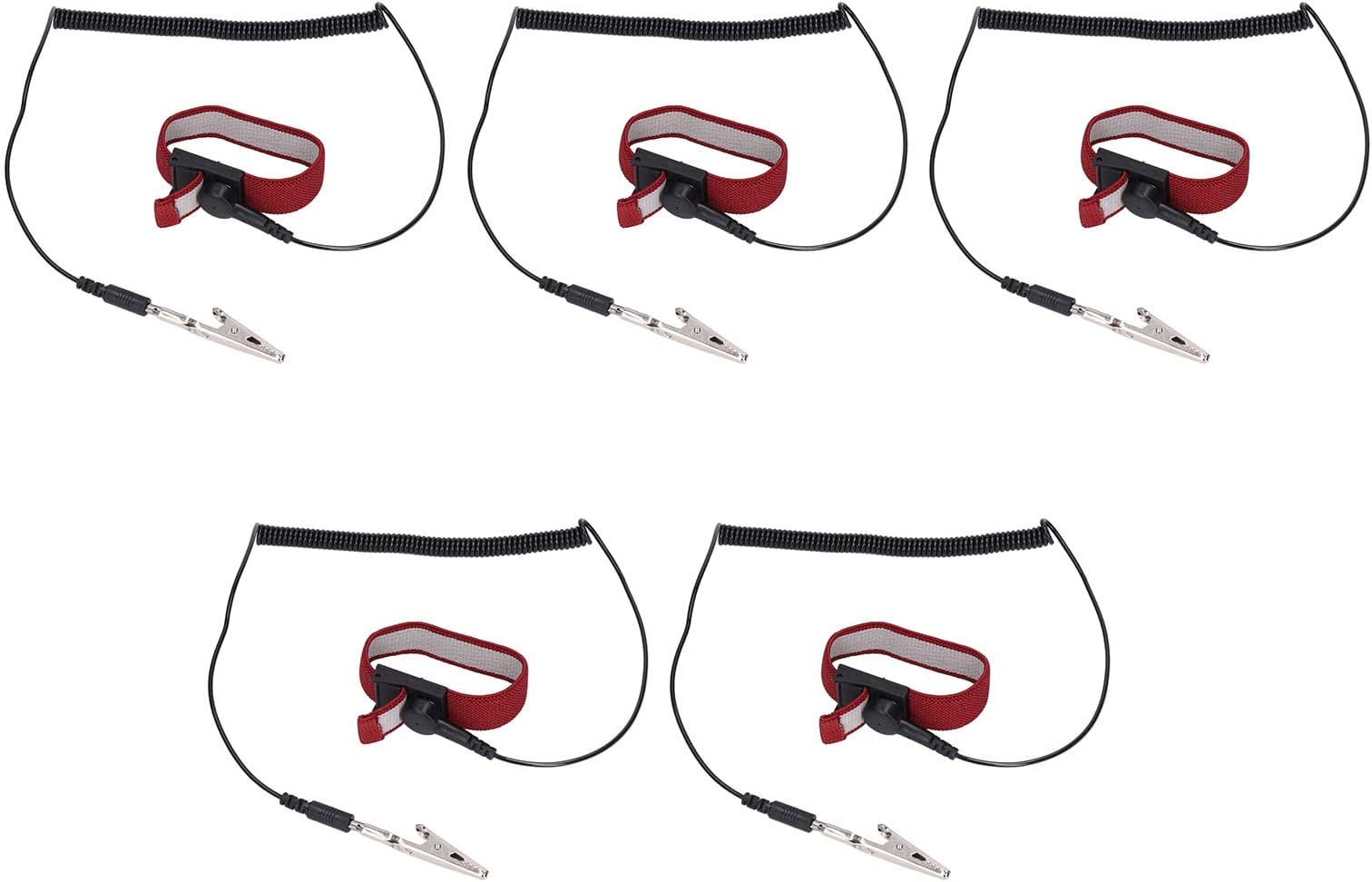 5Pcs Anti Static Wrist Strap ESD Bracelet Set, Nylon & Stainless Steel, Maroon & Black – Reliable Static Protection, Secure Clamping Wire, Ideal for Electronic Maintenance and