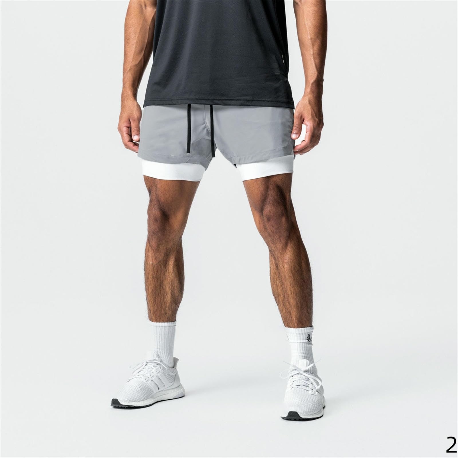Pantaloncini Uomo Cortometraggi di Fitness in Nylon Maschile Che Gestisce Il Maestro Basket A Doppio Strato Elastico-Verde-s