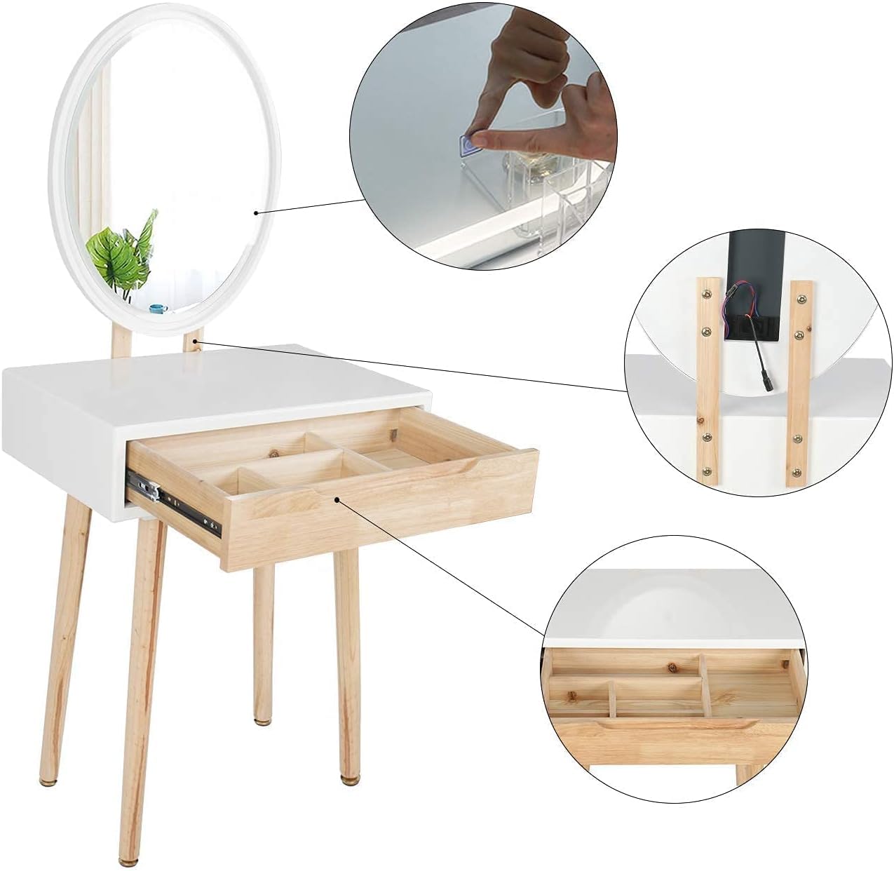 YU YUSING Toletta da Trucco con Specchio Ovale con Luce, Toeletta Trucco