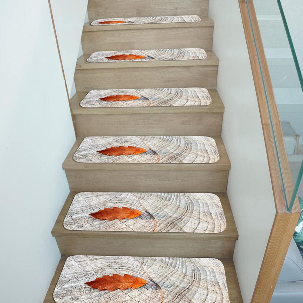 Alfombra para peldaños de Escalera|Alfombras para escaleras con Hermoso diseño de Plantas Florales|Almohadillas Antideslizantes para escaleras
