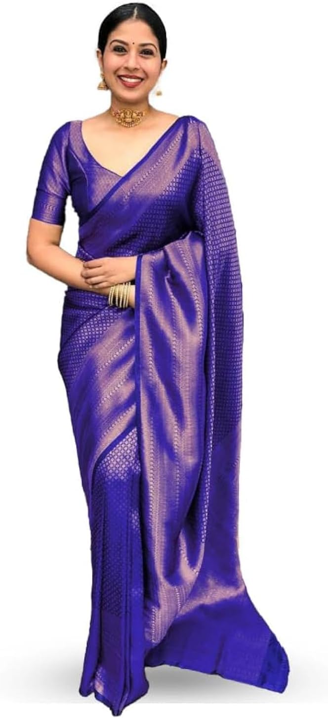 C J Enterprise Women's Pure Soft Kanjivaram Silk Saree For Wedding Banarasi Sarees With Blouse Piece (Devratna-51)
