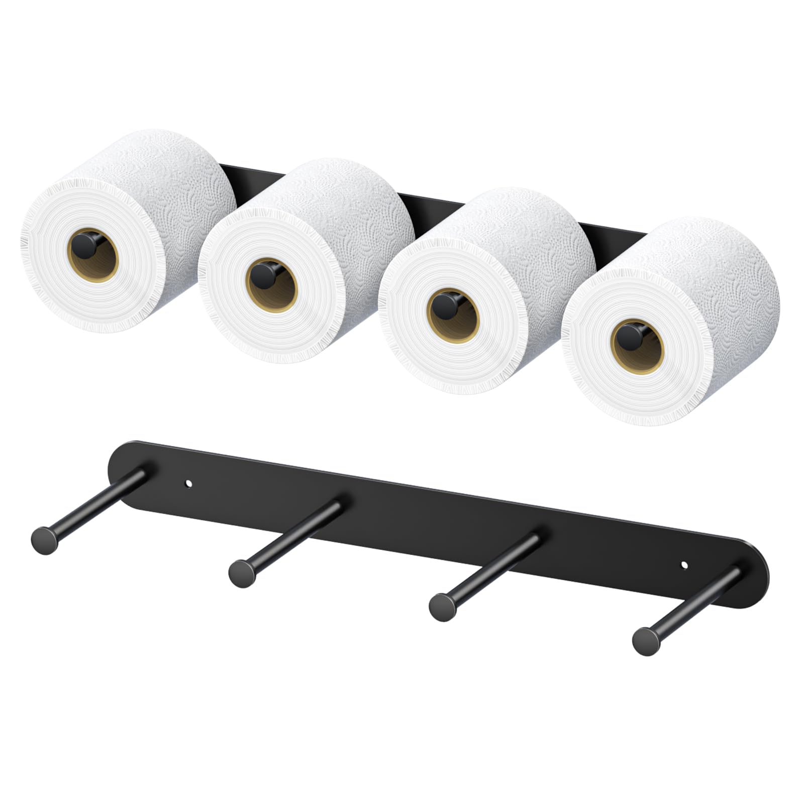 Toilet Paper Holder Wall Mount, Extra Toilet Paper Storage Metal, Modern Toilet Paper Organizer for 10 Rolls, Adhesive Toilet Paper Stand for Bathroom Kitchen Washroom (Black)