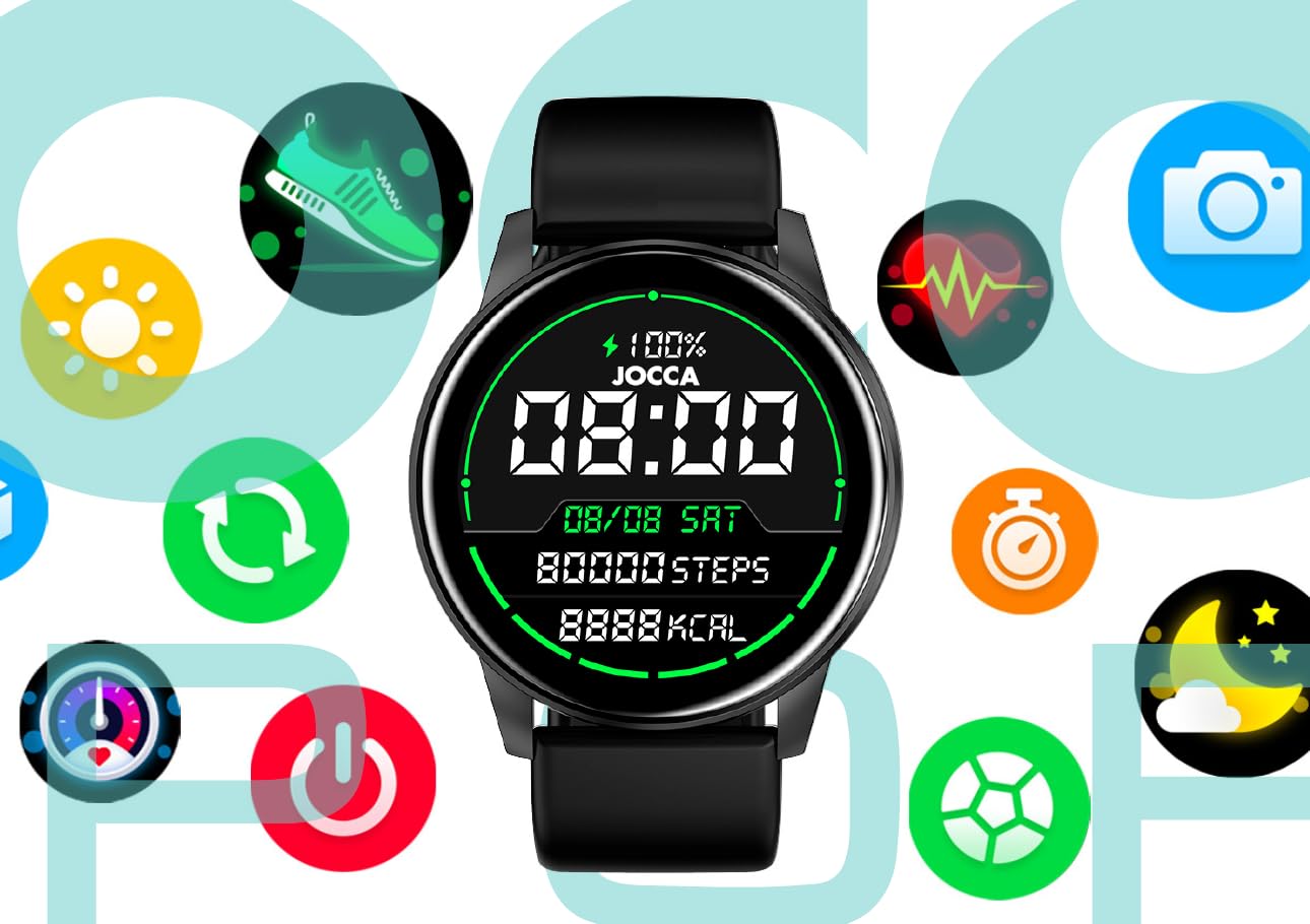 Jocca - Smartwatch | Pełny ekran dotykowy | Łączność bezprzewodowa: Bluetooth | Żywotność baterii 7-10 dni | Kompatybilny z: Android 5.1 i iOS 8.0 lub nowszy | APLIKACJA: Da Fit |