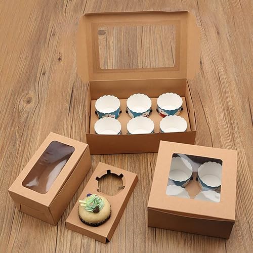 Miniatura 5 de DOITOOL 25 cajas para magdalenas con cuatro compartimentos contenedores portador de papel kraft para magdalenas para galletas, magdalenas, pasteles,