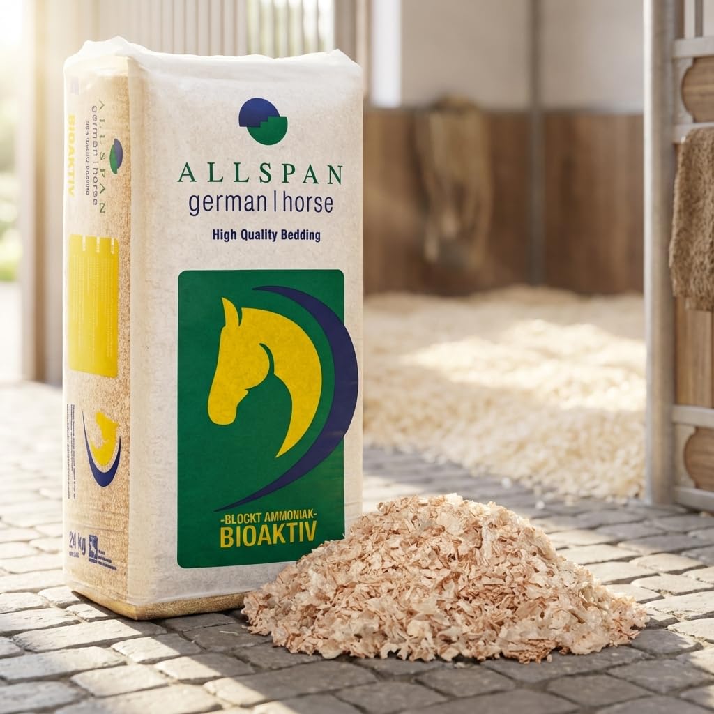 Allspan German Horse Bioaktiv Hobelspäne Einstreu Großtier Kleintier Tier Pferde Stall Paddock Holz Streu 24kg x 15 Sack 360kg / 1 Palette