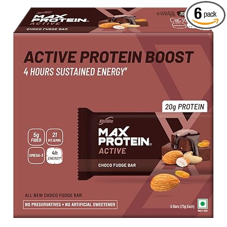 RiteBite Max Protein Active Choco Fudge Protein Bars 450g Pack of 6 (75g x 6)
