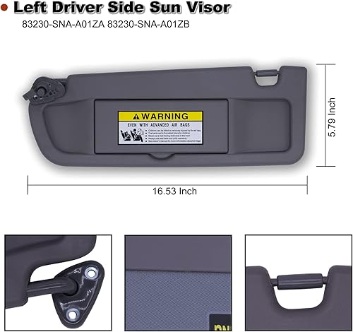 Miniatura 4 de NHILES Atlas - Parasol lateral izquierdo gris compatible con Honda Civic 2006 2007 2008 2009 2010 2011 Reemplazo # 83230-SNA-A01ZA 83230-SNA-A01ZB