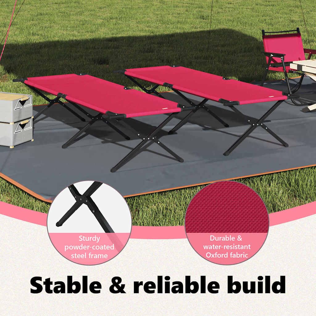 vidaXL Cama de Camping Plegable Manual 2 uds. Rojo 210 x 80 x 46 cm | se pliega fácil para guardar y llevar, hecho con tela de poliéster resistente, rojo brillante le da un toque moderno
