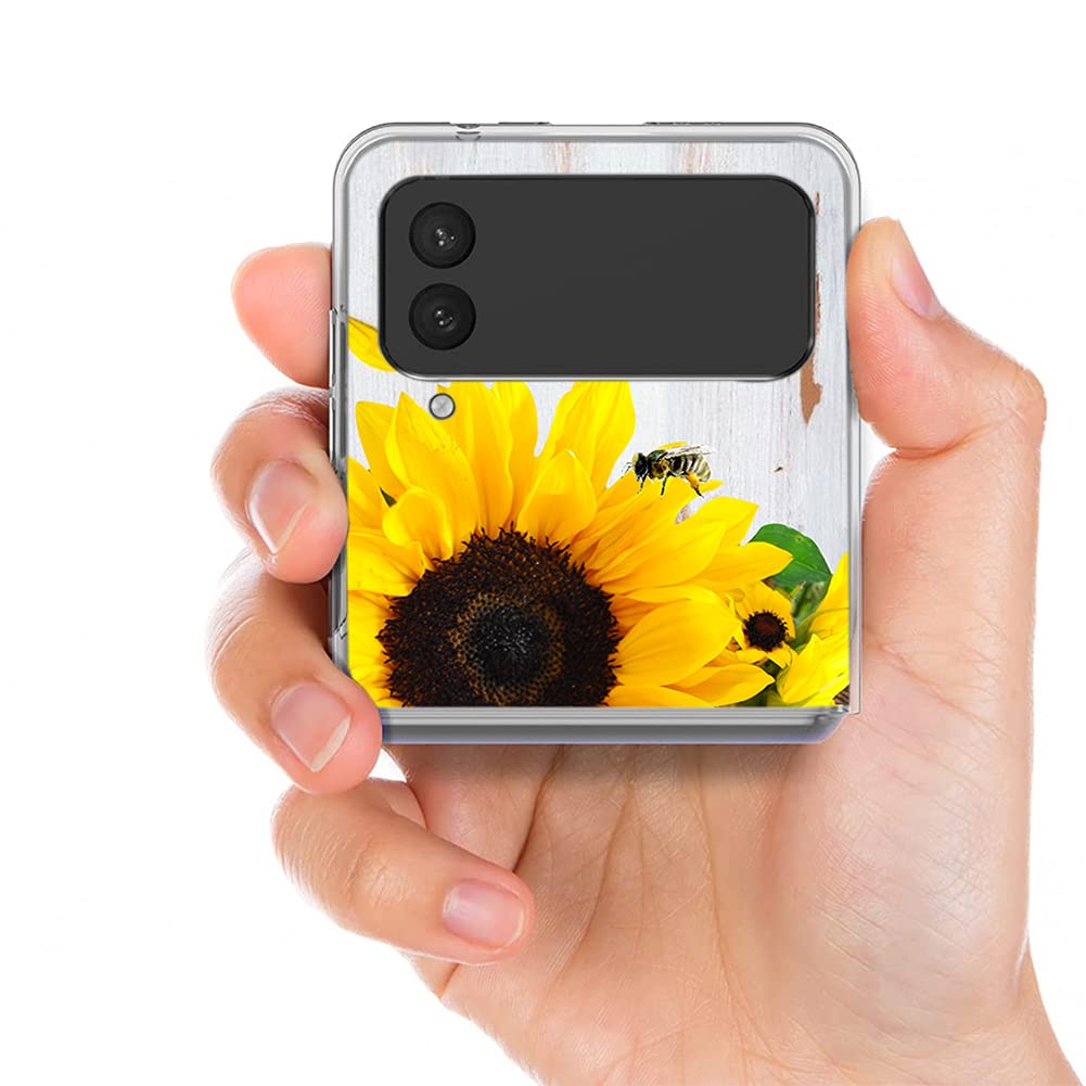 Bcov Galaxy Z Flip 3 5G Case, Sunflower Bee Anti-Scratch Solid Hard case Protective Shookproof Phone Cover for Samsung Galaxy Z Flip 3 5G