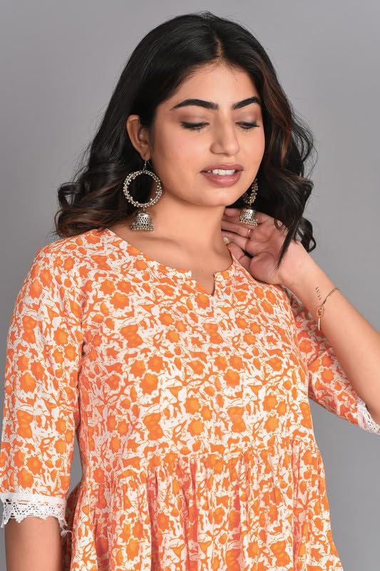 Image of KURTARI Women's Cotton Floral Anarkali Kurti Top | Printed Tunic Short Kurti for Women | Casual Party Ethnic Top