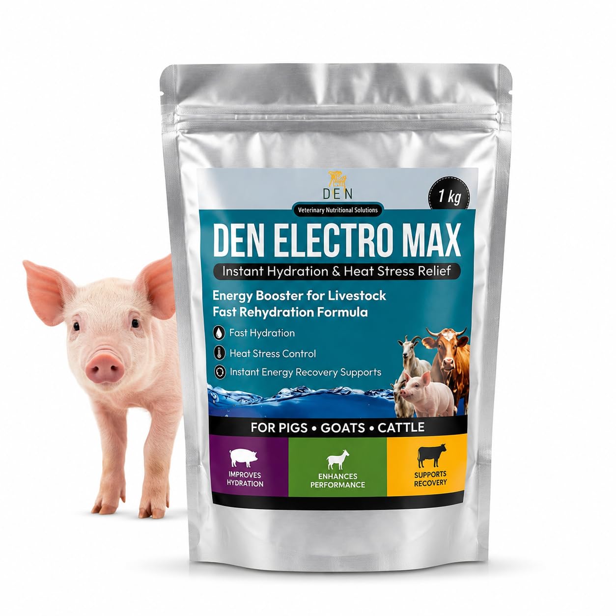DEN Electro MAX Pig Electrolyte Powder 1kg | Rehydration, Heat Stress & Recovery Supplement for Pigs & Piglets | Supports Hydration, Appetite, Energy & Electrolyte Balance | Pig Feed Supplement-image-41
