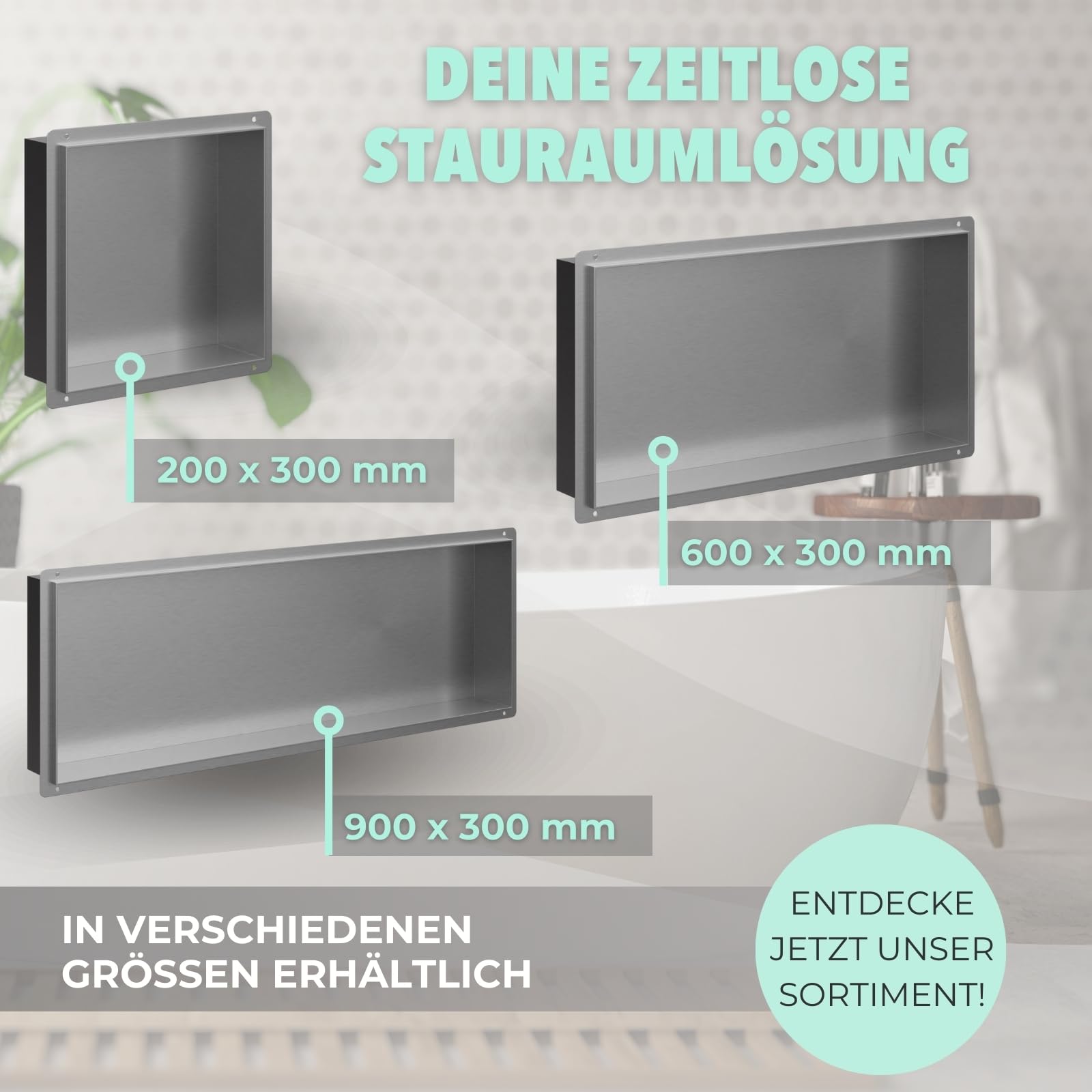 HAGO24 DIY Duschnische 60x30cm I Wandnische Dusche aus Edelstahl I einbaubare Duschablage in silber I rahmenlose Badezimmer Aufbewahrung I Duschnische selber bauen mit 100% Dichtheit