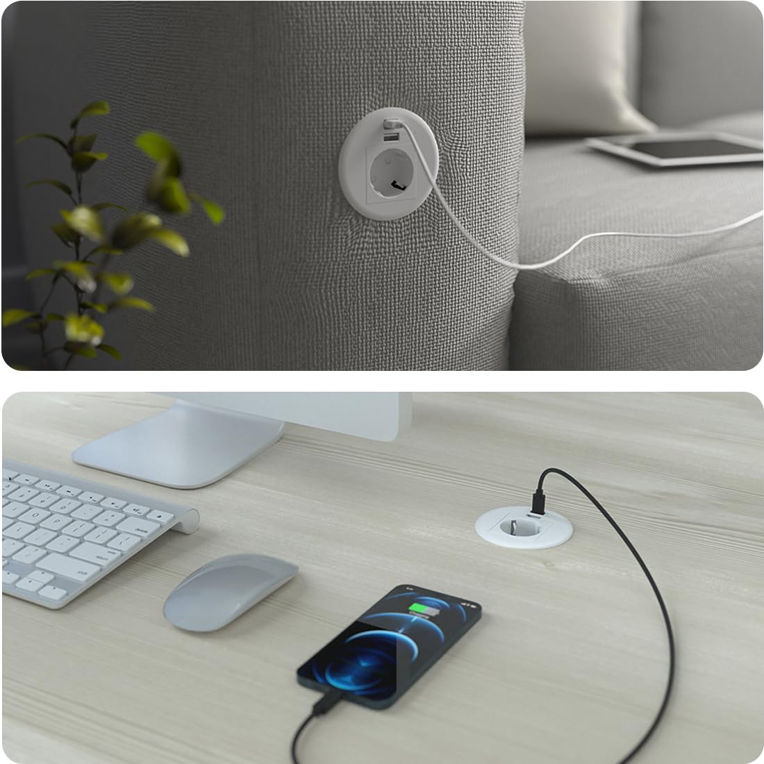 Tischsteckdose (1 Steckdose & 1 USB-C & 1 USB-A), Tischsteckdose mit 1,8m Netzkabel & GST Netzkabel, Multistecker für Küche & Büro