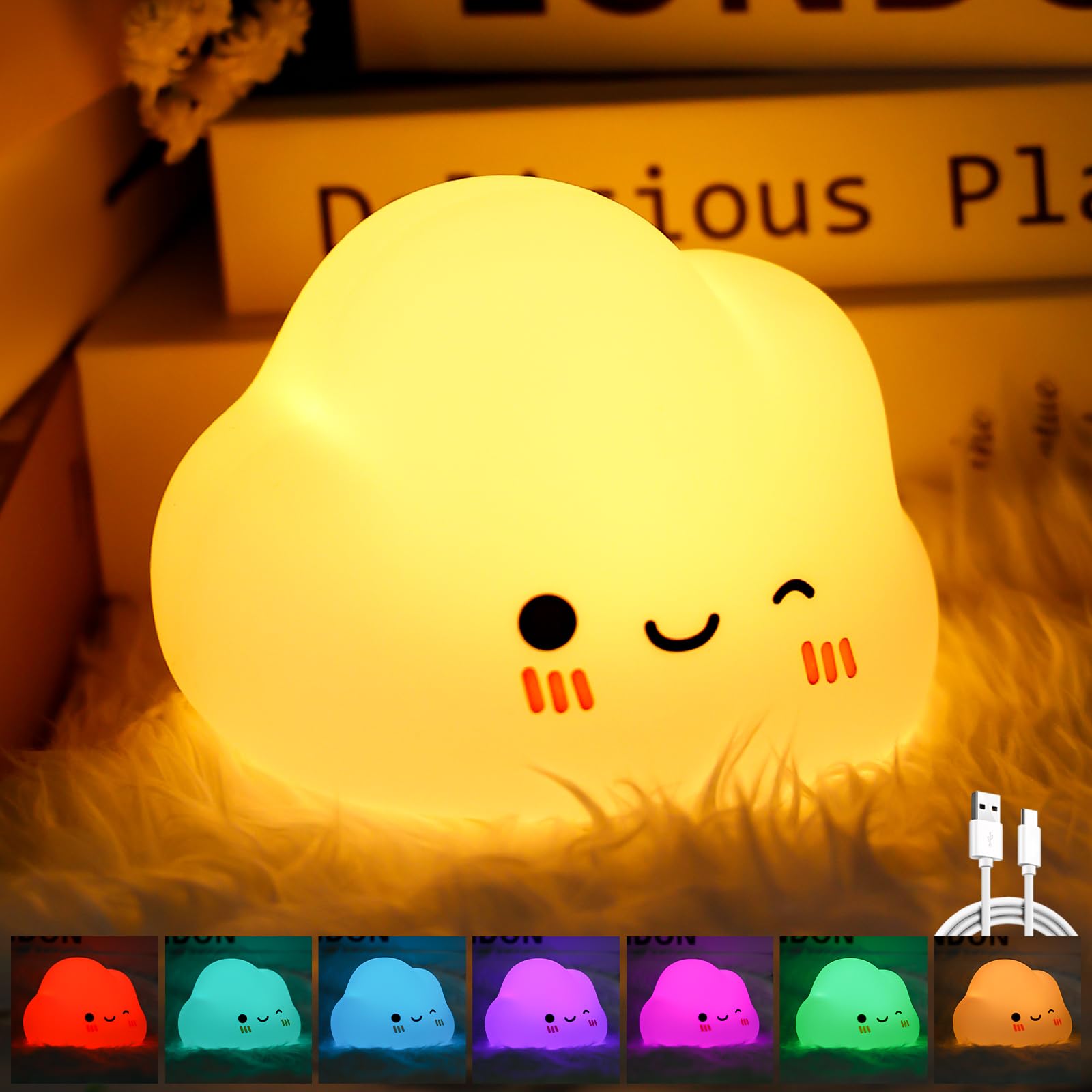 Aicharynic LED Nachtlicht Kinder, Nachtlicht Dimmbar Nachtlicht Baby für Schlafzimmer, Kinderzimmer, Babyzimmer, Tragbar USB Aufladbar, Geschenke für Frau, Mädchen, Freunde (Farbiges Licht)