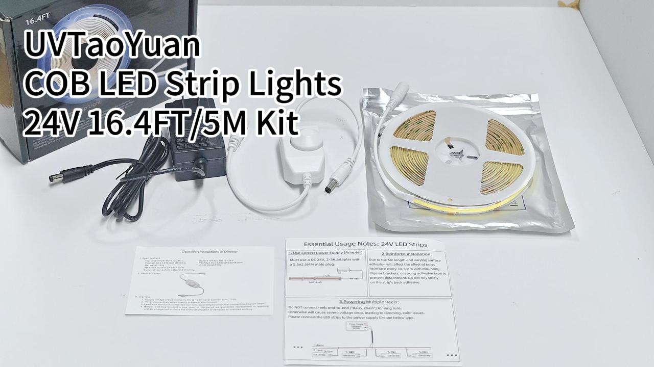 Image of LED Strip Lights COB 16.4ft /5m Natural White 6500K, 24V Dimmable LED (Kit) | Super High Bright, Flexible COB Lights, 8mm Width Home DIY Decor & Office Commercial