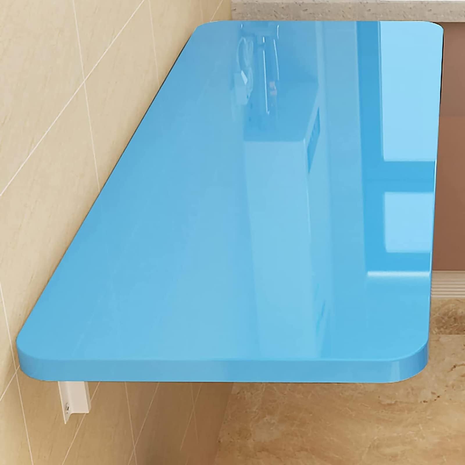 Wall-Mounted Wooden Laundry Floating Table - Space-Saving Kitchen Dining Table for Home Offices Bars &amp; Restaurants (Blue 80x40cm / 31x16in)