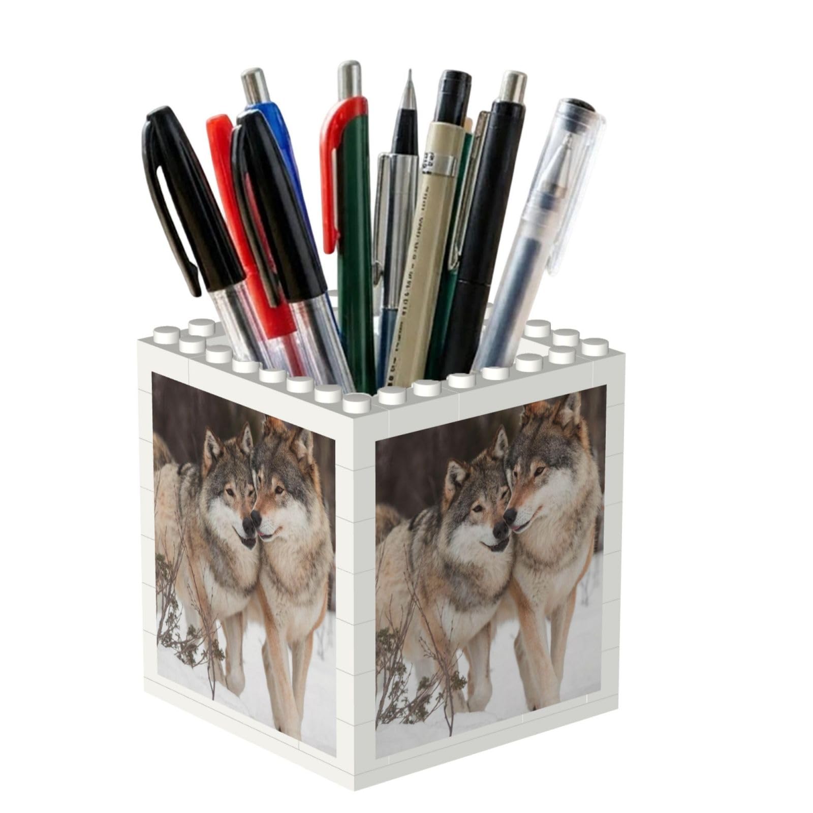 Poadnly Wolf Pattern Print, Pen Pot Pencil Holder for Office Home School, Compact Desk Organiser for Office Stationery