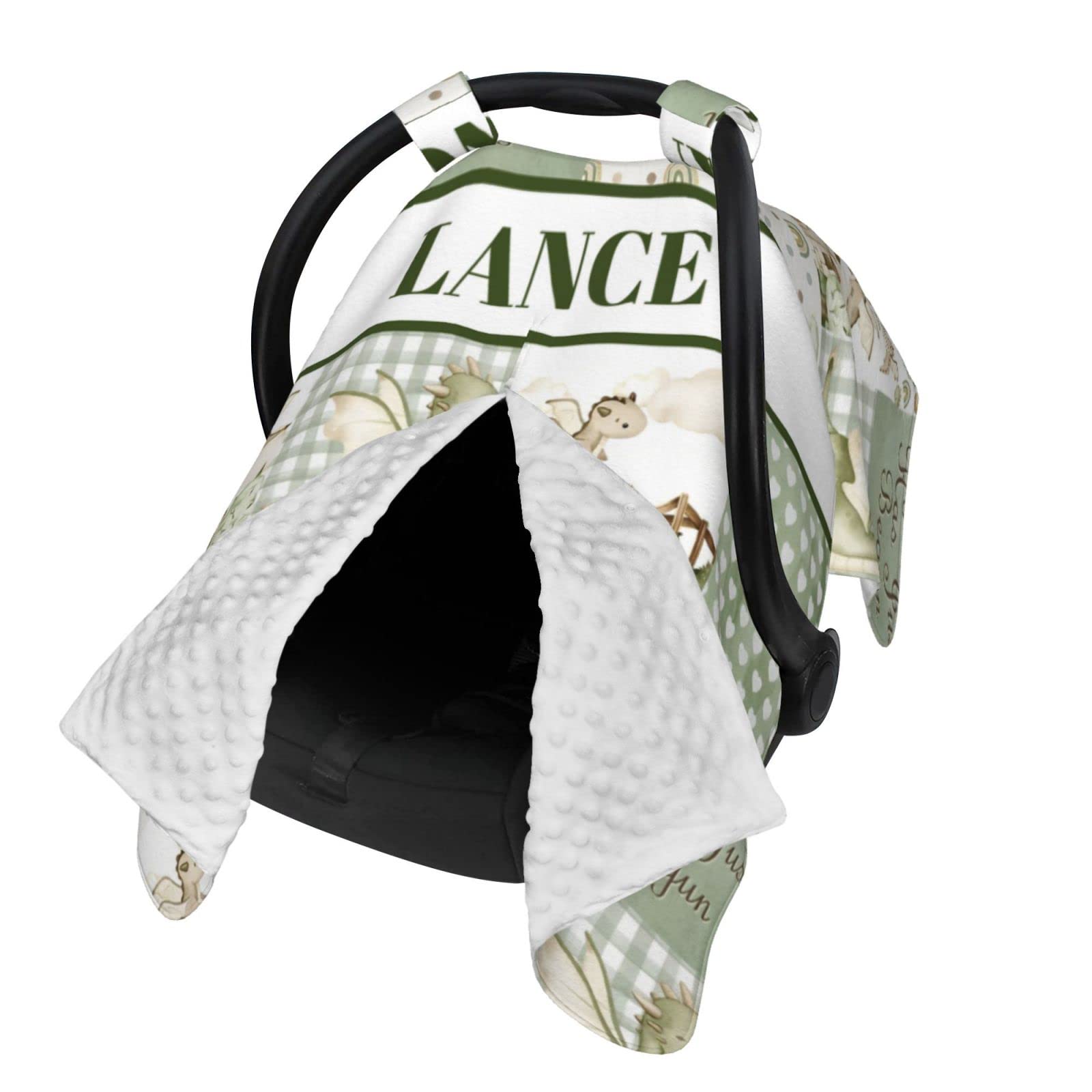 Personalized Baby Car Seat Canopy for Boys Girls, Custom Name Baby Car Seats Covers for Babies, Opening Minky Nursing Breastfeeding Stroller Cover Infant Carseat Canopies for Newborn (Cute Dragon)