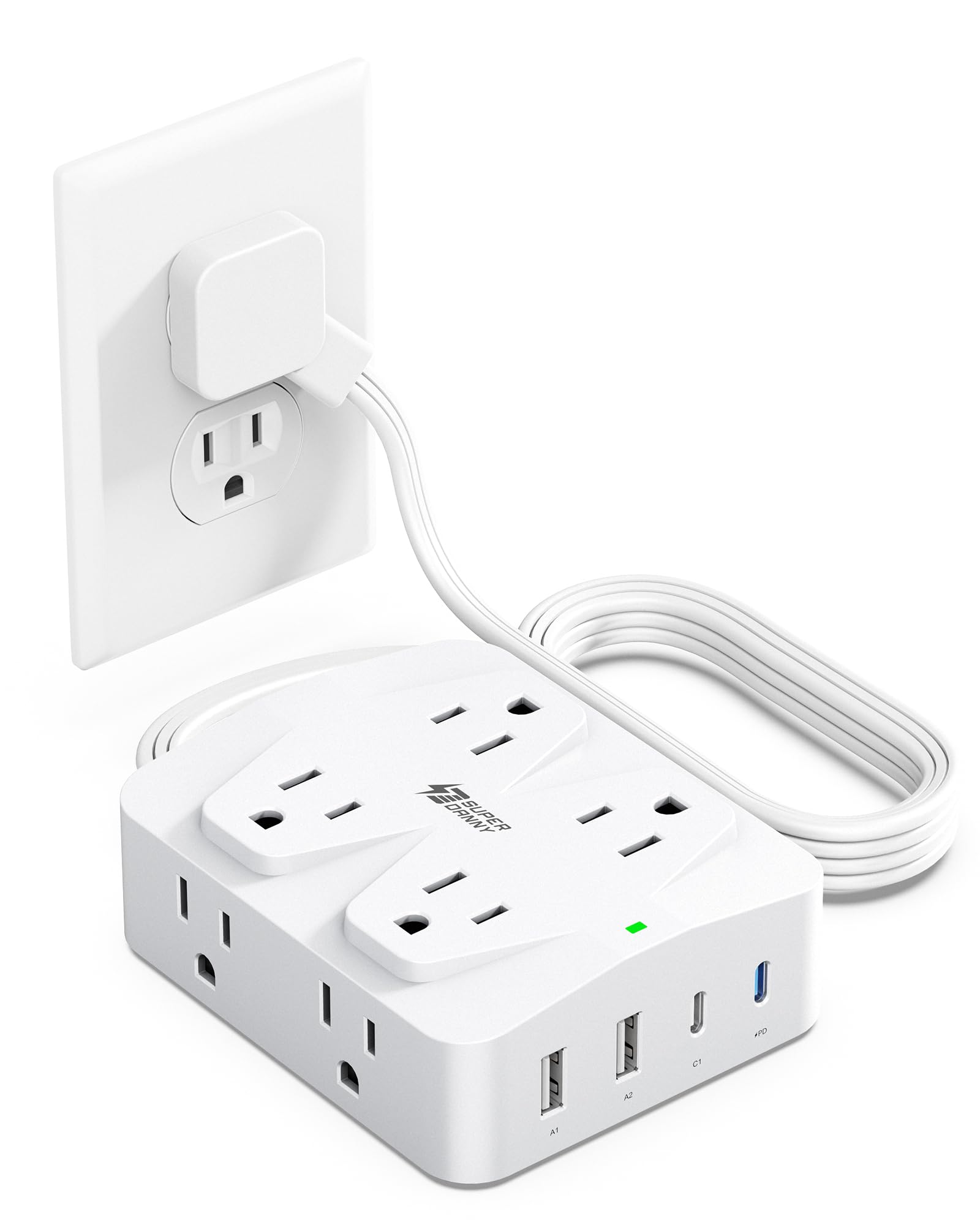 35W Fast Charging SUPERDANNY 4-Outlet 4-USB Power Strip with 20W C Port Fast Cha