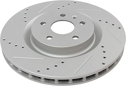 Miniatura 4 de TRQ Juego de rotores de freno de rendimiento delantero, ventilados, con revestimiento en G de alta calidad, perforados y ranurados compatibles con