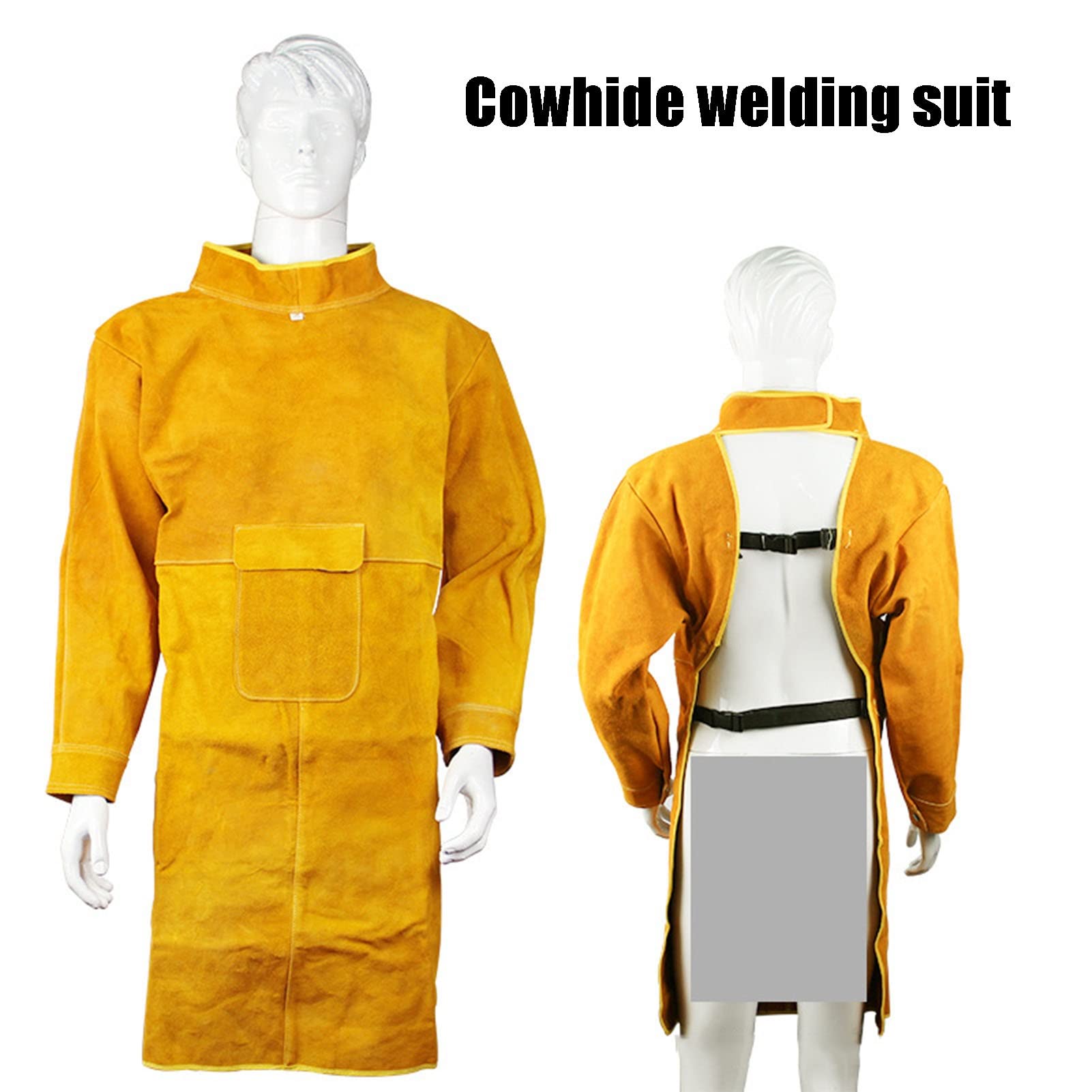 Grembiule Da Lavoro In Pelle Con Maniche - Giallo, Taglia Unica, Per Falegnameria E Saldatura - Foto 3