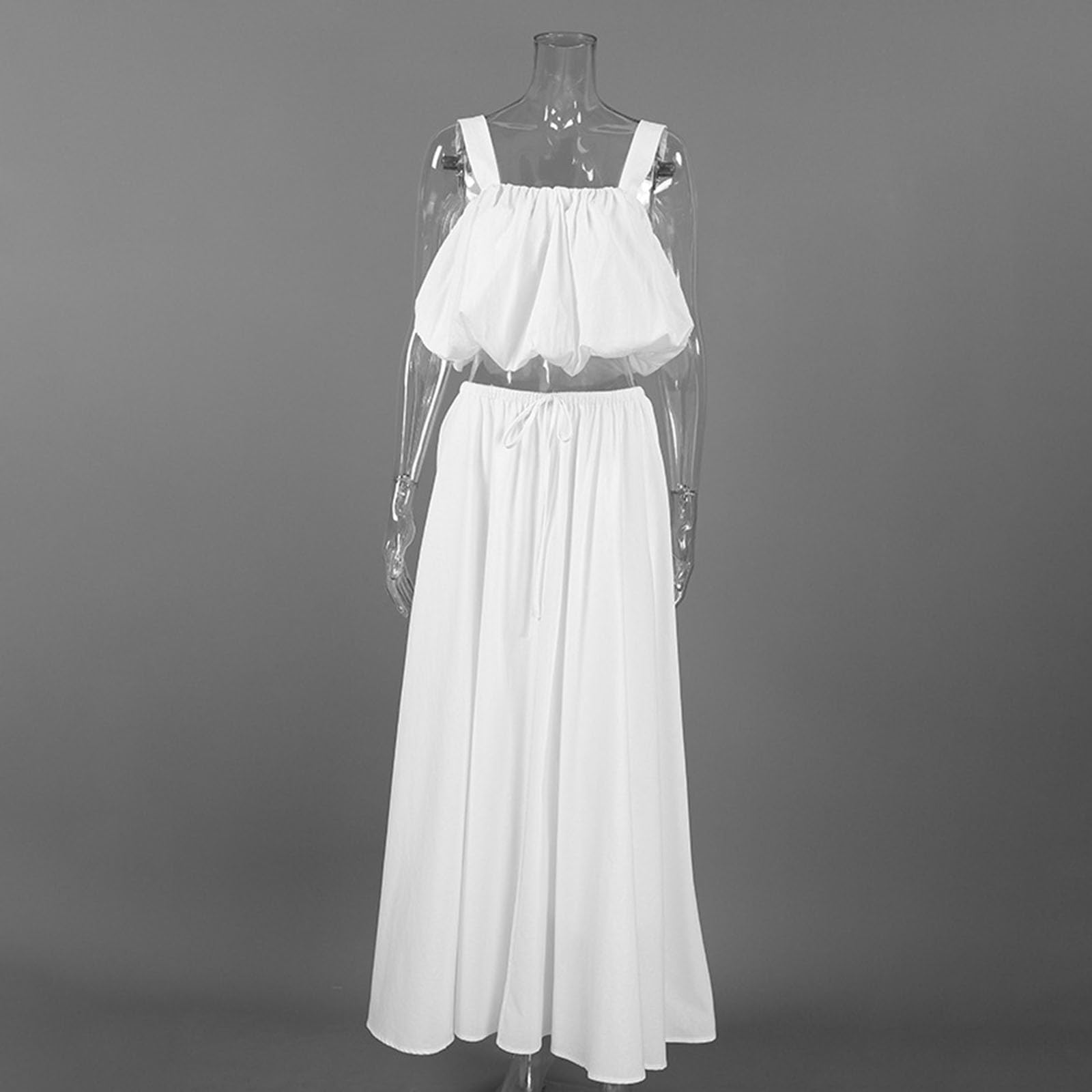 Completi Estivi da Donna in 2 Pezzi Top Corto Senza Maniche e Gonna Lunga con Coulisse Set Coordinato
