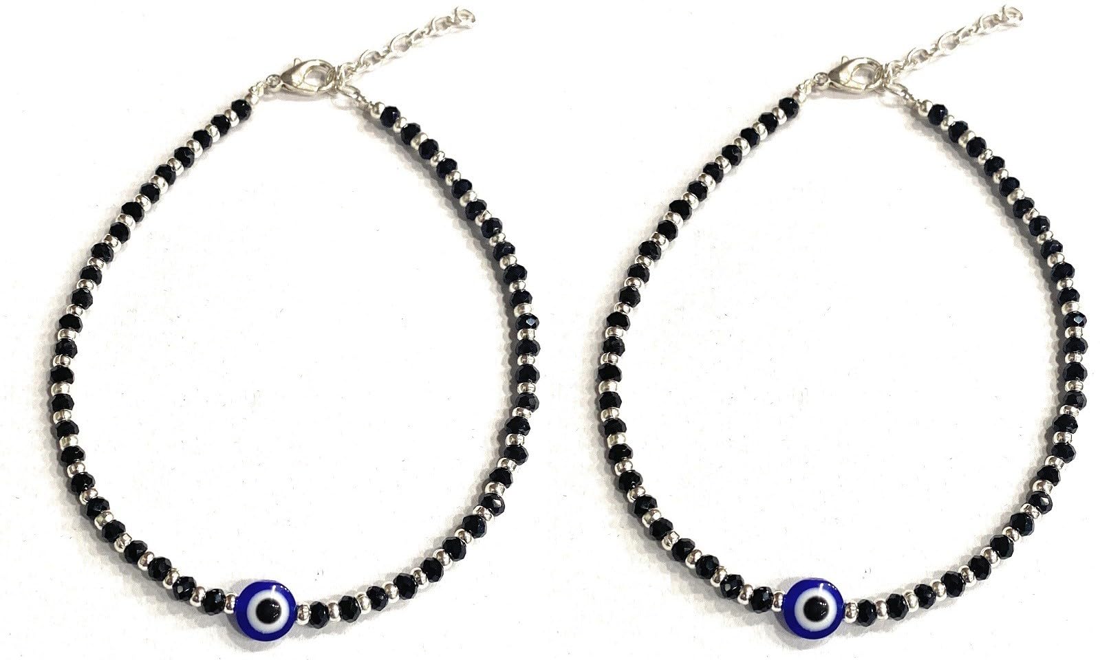 womensky Stylish Evil Eye Nazariya Anklet (Payal) with Silver & Black Beads (Crystal) for Girls and Women Sterling Silver Anklet-picture-9