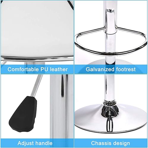 Miniatura 4 de Taburetes de bar, taburetes de mostrador, taburete giratorio de altura ajustable con respaldo de piel sintética duradera, silla de comedor alta