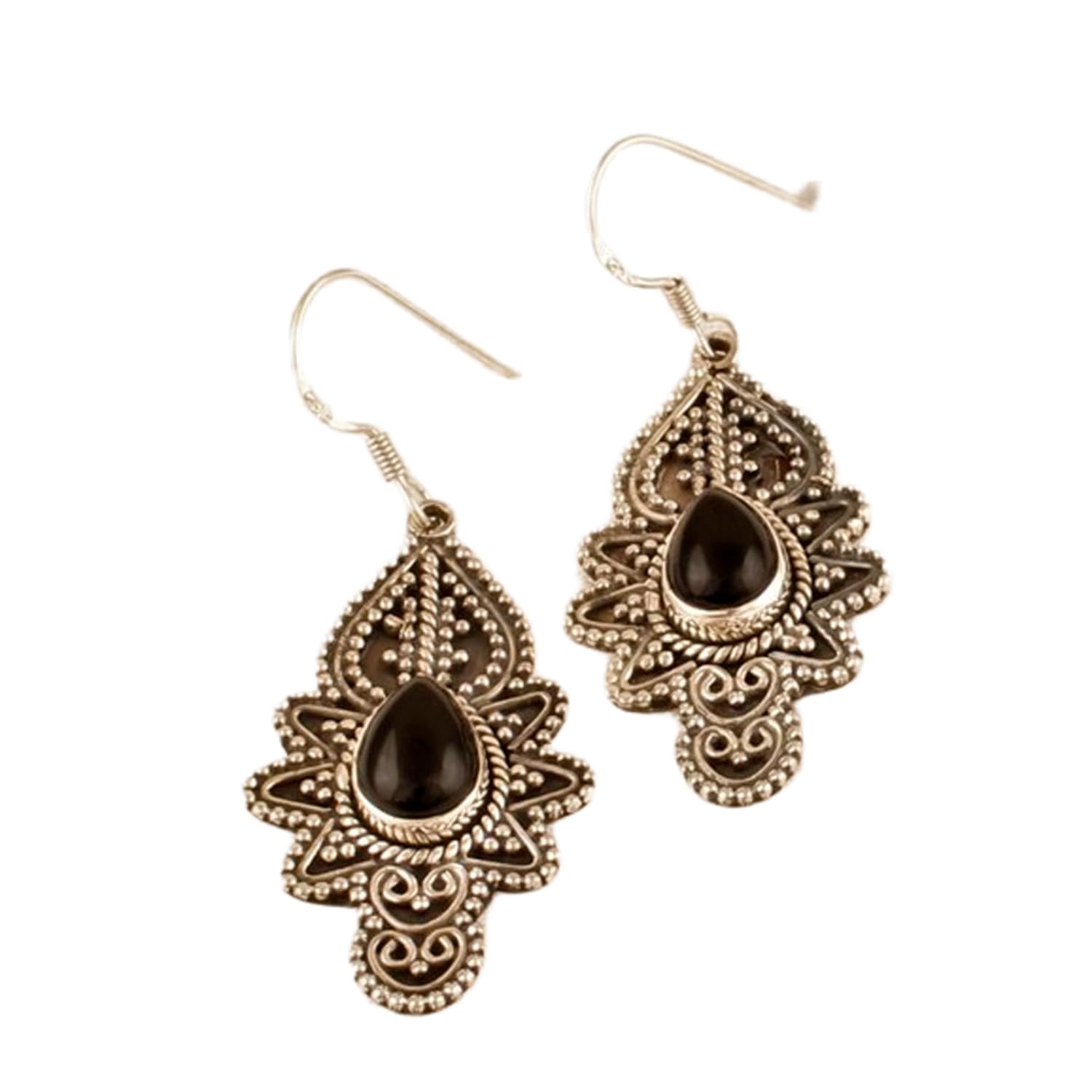 Natural Black Onyx Gemstone Dangle Earring 3.5x1.5mm | Made in 925 Sterling Silver, Silver Plated |Pear Shape Stone, Smooth Minimlist Style Dangle For Women & Girls |LK_RDG_00282